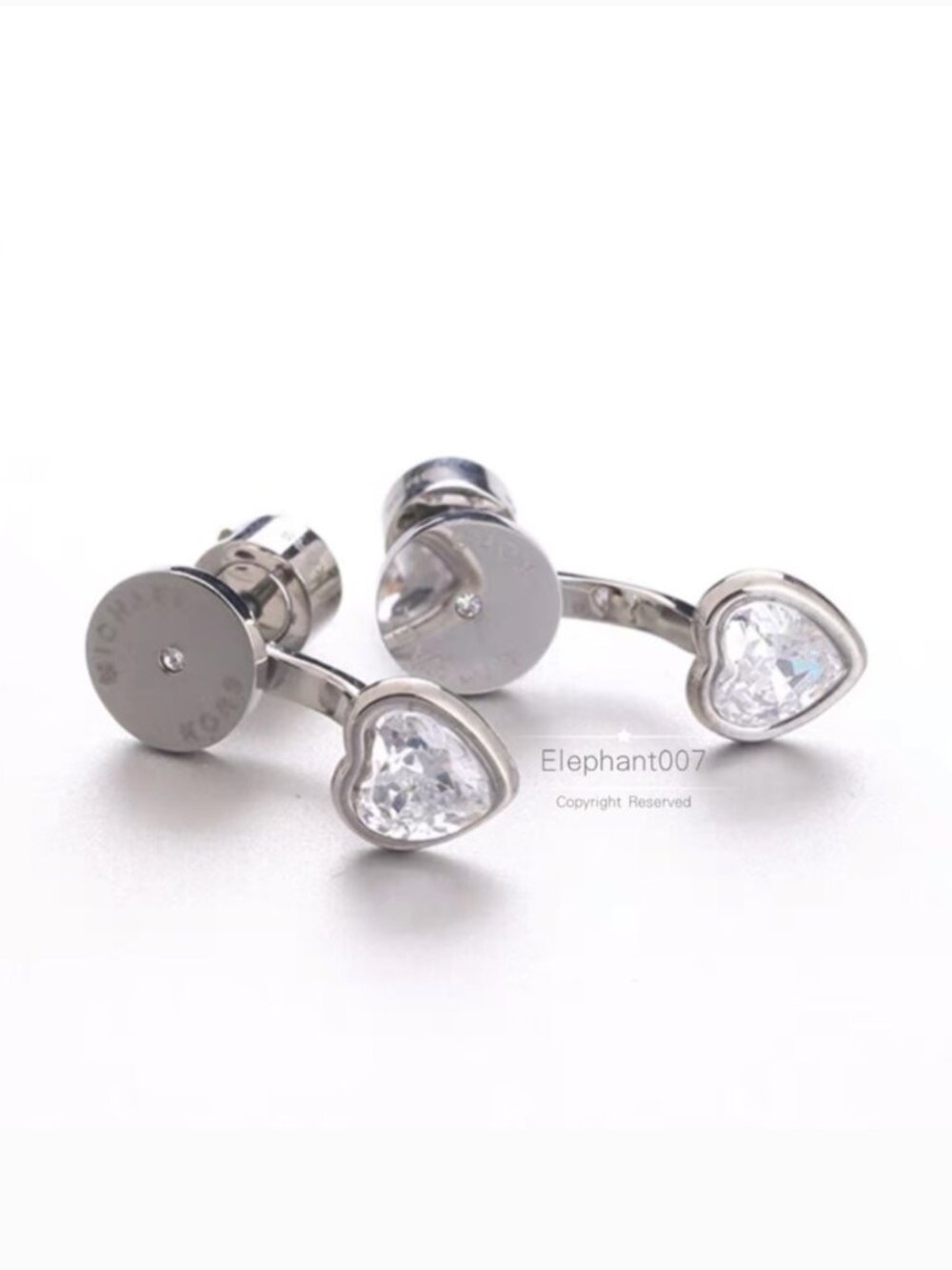 Michael Kors Silver Tone Heart Crystal Stud Earrings Minimalist